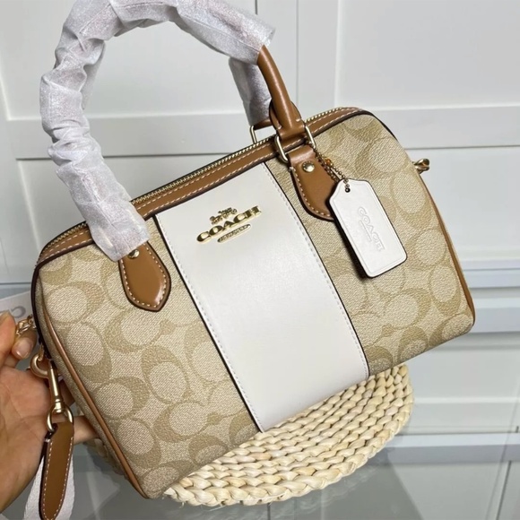Coach Rowan Women Satchel In Signature Canvas With Stripe Light Khaki Color $495 - Picture 6 of 12